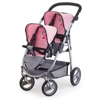 Poppenwagen Bayer tweelingen: grijs/roze (26508AA)